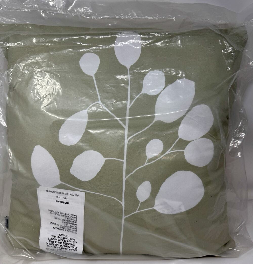 Society6 Contemporary Sage Green Throw Pillow 18x18 White Botanical Design
